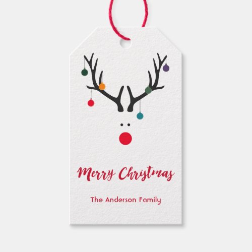Modern funny cute Christmas reindeer on white Gift Tags