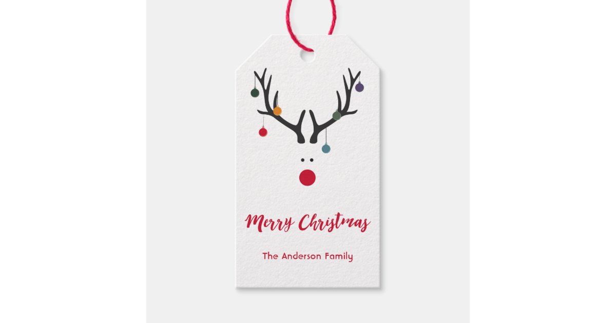 Modern Funny Cute Christmas Reindeer On White Gift Tags Zazzle Com