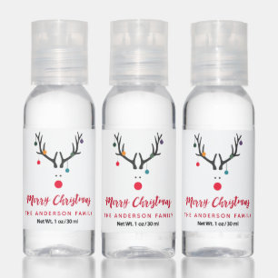 Modern funny cute Christmas reindeer white red Hand Sanitizer