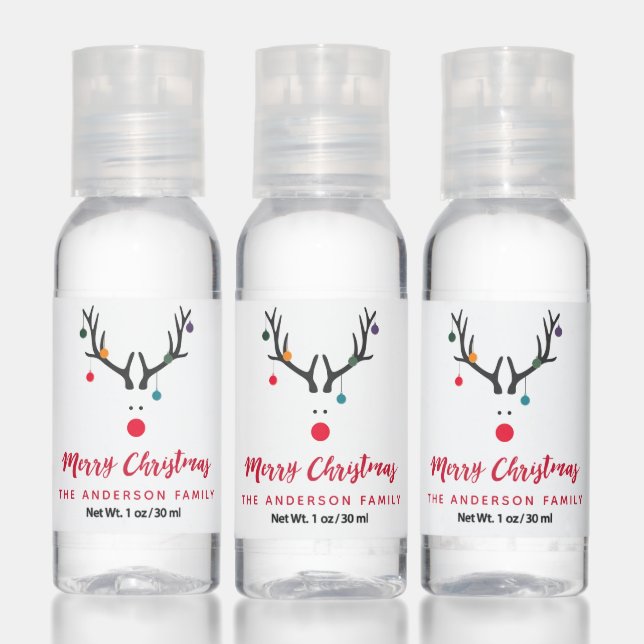 Modern funny cute Christmas reindeer white red Hand Sanitizer (Set)