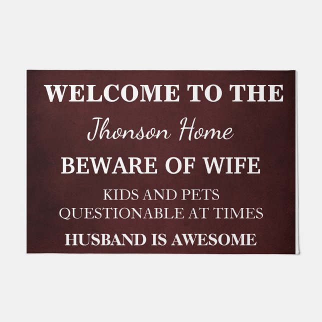 Modern Funny Family Name Welcome Personalized Door Doormat (Front)