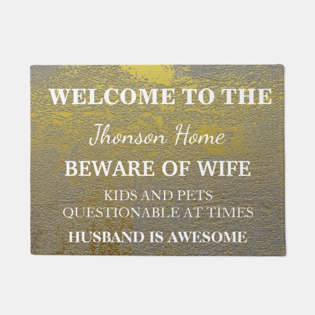 Modern Funny Family Name Welcome Personalized Door Doormat (Front)
