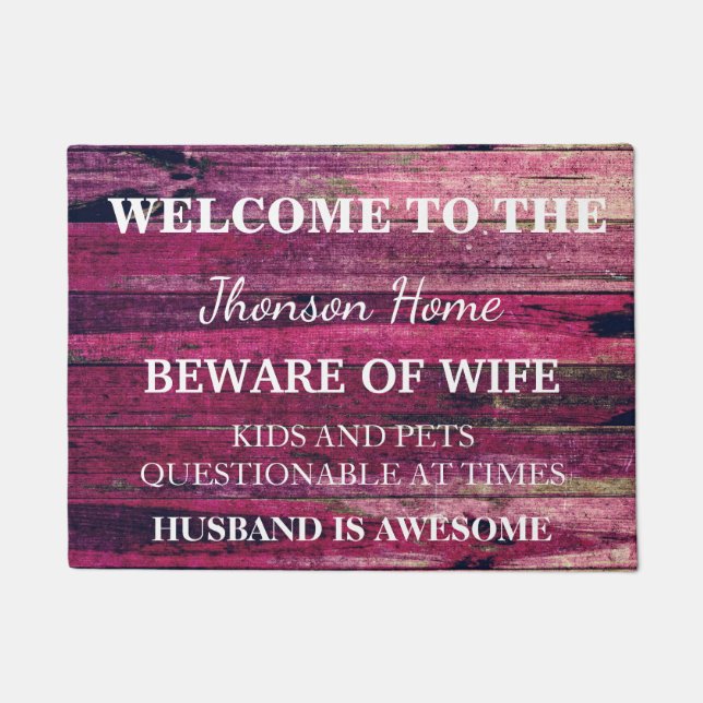 Modern Funny Family Name Welcome Personalized Door Doormat (Front)