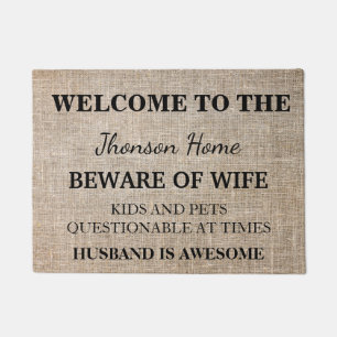 Modern Funny Family Name Welcome Personalized Doormat
