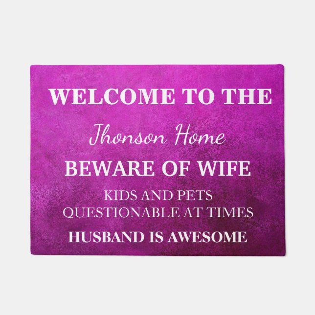 Modern Funny Family Name Welcome Personalized Doormat (Front)