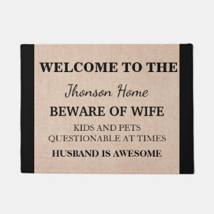 Modern Funny Family Name Welcome Personalized Doormat