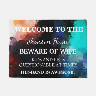 Modern Funny Family Name Welcome Personalized Doormat