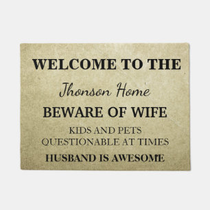 Modern Funny Family Name Welcome Personalized Doormat