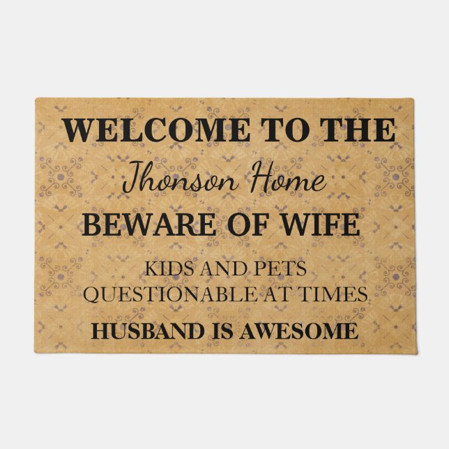 Modern Funny Family Name Welcome Personalized Doormat (Front)