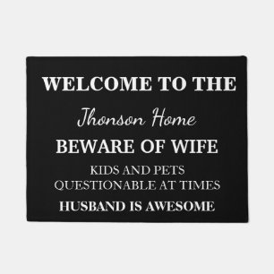 Modern Funny Family Name Welcome Personalized Doormat