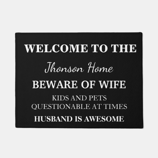 Modern Funny Family Name Welcome Personalized Doormat (Front)