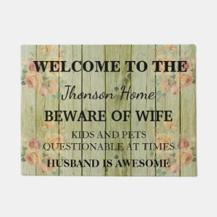 Modern Funny Family Name Welcome Personalized Doormat