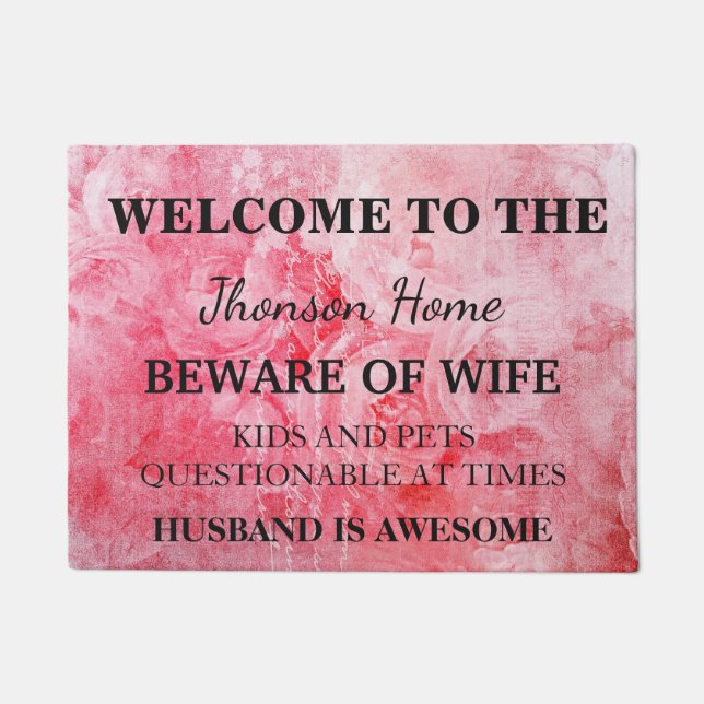 Modern Funny Family Name Welcome Personalized Doormat (Front)