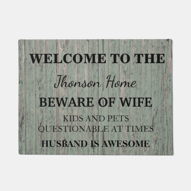 Modern Funny Family Name Welcome Personalized Doormat (Front)