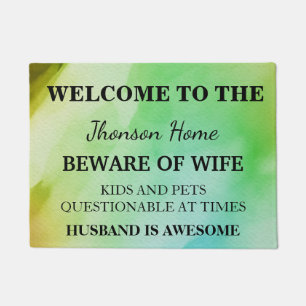 Modern Funny Family Name Welcome Personalized Doormat