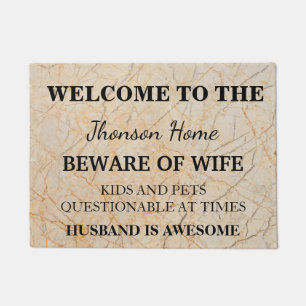 Modern Funny Family Name Welcome Personalized Doormat