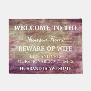 Modern Funny Family Name Welcome Personalized Doormat