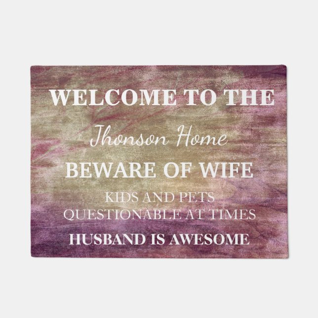 Modern Funny Family Name Welcome Personalized Doormat (Front)