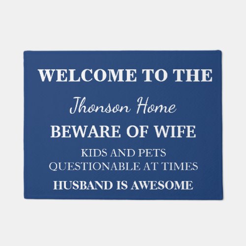 Modern Funny Family Name Welcome Personalized Doormat