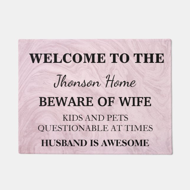 Modern Funny Family Name Welcome Personalized Doormat (Front)