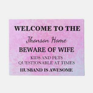 Modern Funny Family Name Welcome Personalized Doormat