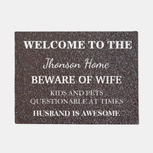 Modern Funny Family Name Welcome Personalized Doormat