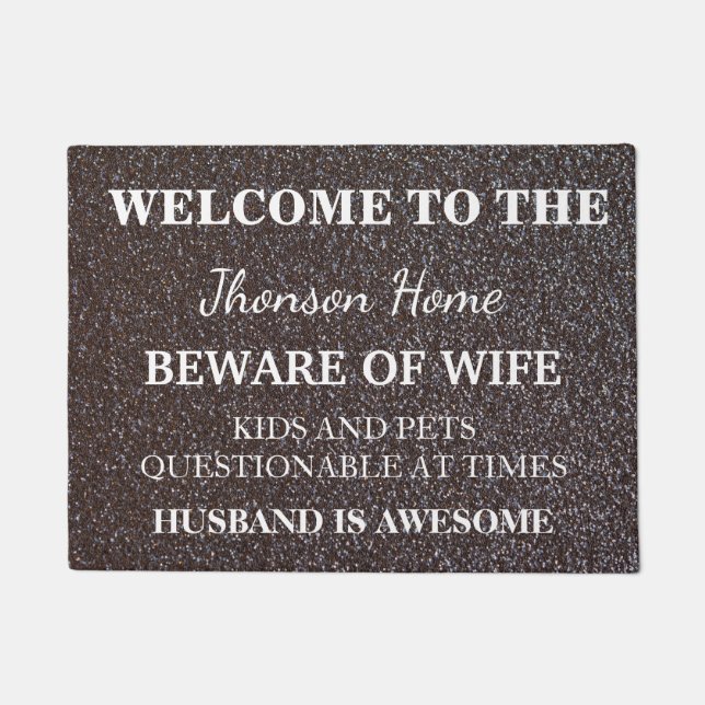 Modern Funny Family Name Welcome Personalized Doormat (Front)