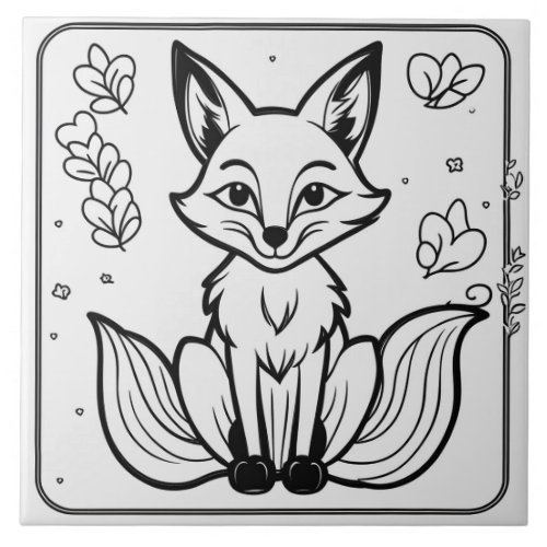 Modern Funny Fox Black And White With Quote Ceramic Tile