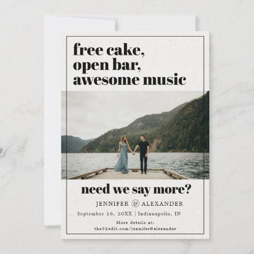 Modern Funny Free Cake Open Bar Quote Photo Save The Date
