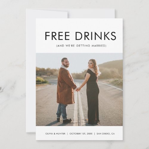 Modern Funny Free Drinks Photo Save The Date