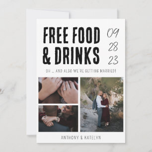 Modern Funny Free Food & Drinks Wedding 3 Photo  Save The Date