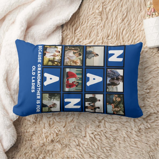 Modern Funny Grandmother Cute Nana 8 Photo Collage Lumbar Pillow (Blanket)