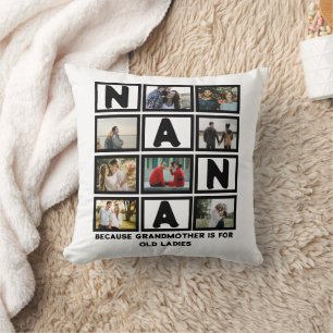 Modern Funny Grandmother Cute Nana 8 Photo Collage Throw Pillow
