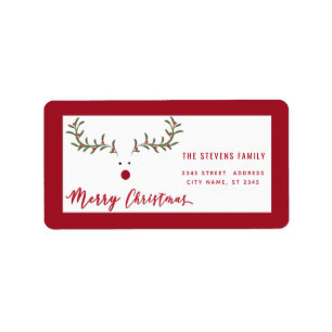 Modern funny holly reindeer script Merry Christmas Label