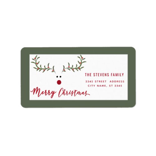 Modern funny holly reindeer script Merry Christmas Label