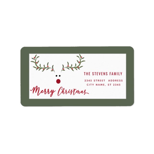 Modern funny holly reindeer script Merry Christmas Label (Front)