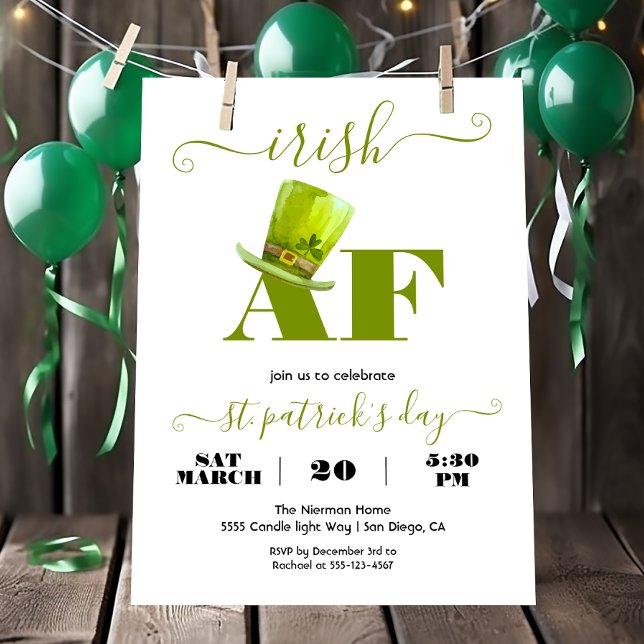 Modern Funny IRISH AF Birthday Party Invitation (Creator Uploaded)