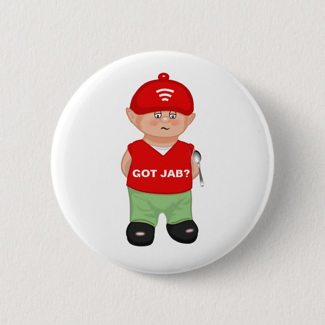 Modern funny jabbed cartoon button (Front)