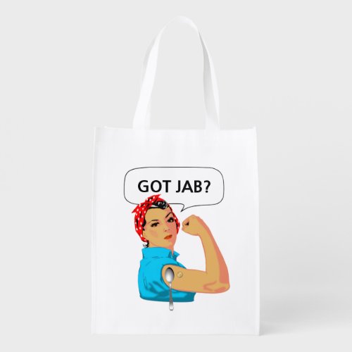 Modern funny jabbed female cartoon tote bag