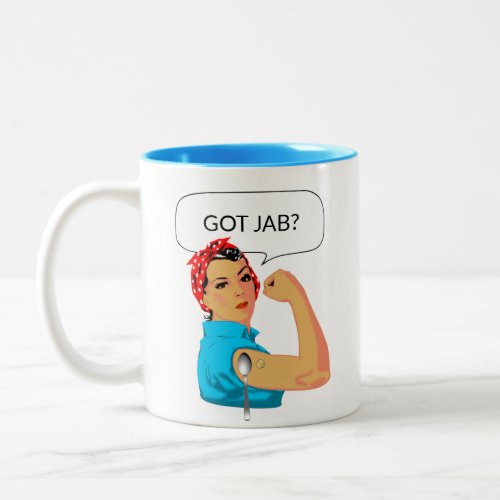 Modern funny jabbed female cartoon Two_Tone coffee mug