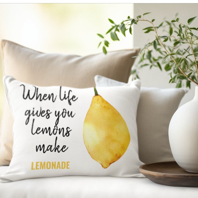 Modern Funny Lemon Yellow Quote Accent Pillow (Creator Uploaded)