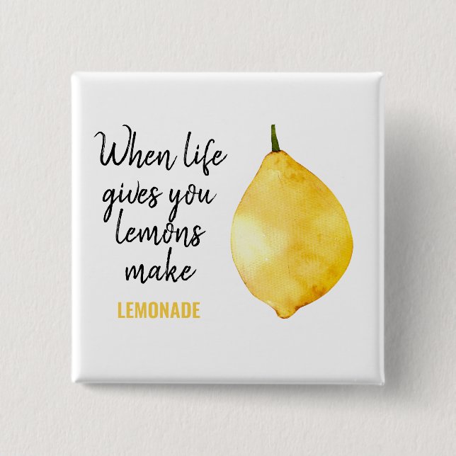 Modern Funny Lemon Yellow Quote Button (Front)