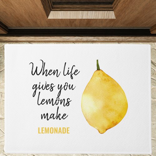 Modern Funny Lemon Yellow Quote Doormat