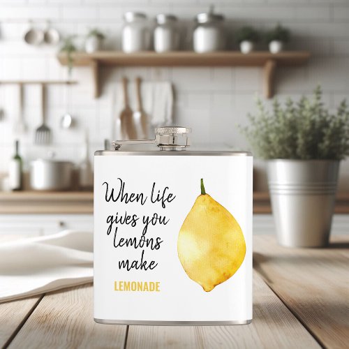 Modern Funny Lemon Yellow Quote Flask