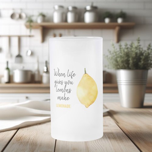 Modern Funny Lemon Yellow Quote Frosted Glass Beer Mug