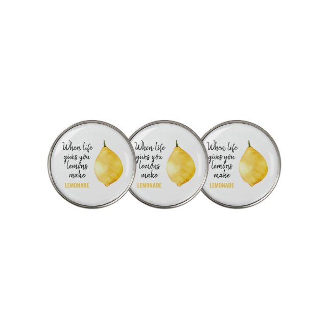 Modern Funny Lemon Yellow Quote Golf Ball Marker (3 Up)
