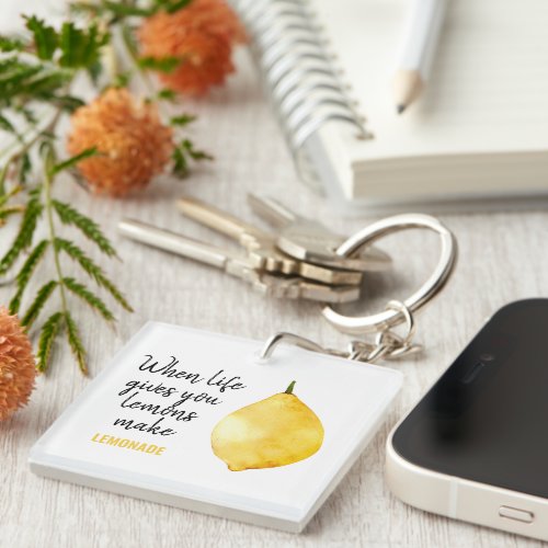 Modern Funny Lemon Yellow Quote Keychain