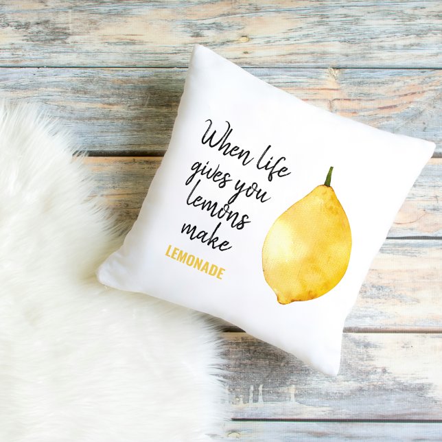 Modern Funny Lemon Yellow Quote Outdoor Pillow (Creator Uploaded)