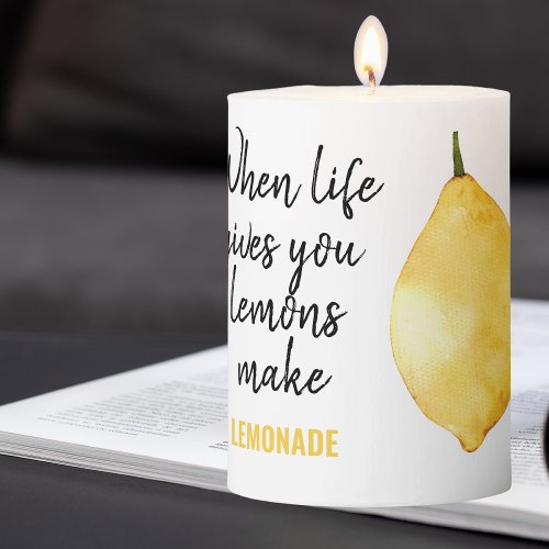 Modern Funny Lemon Yellow Quote Pillar Candle