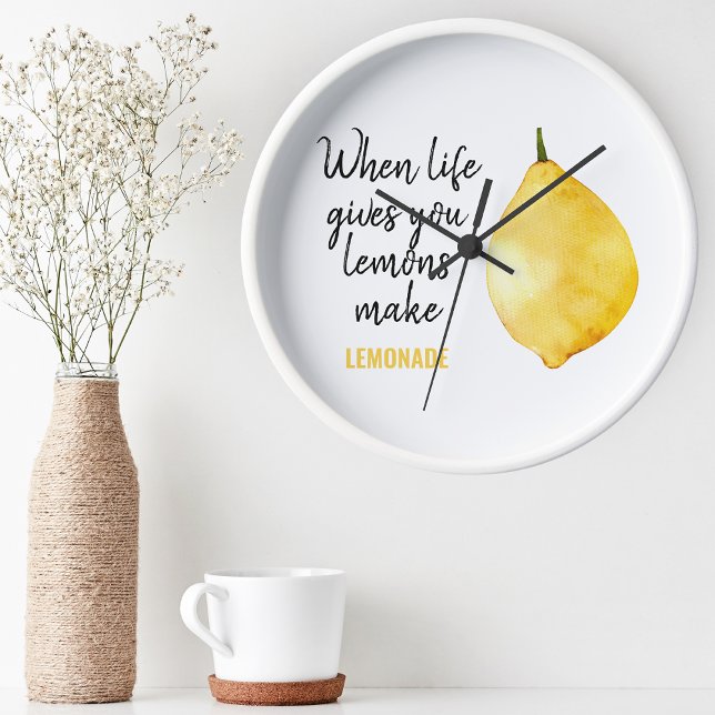Modern Funny Lemon Yellow Quote Round Clock (Creator Uploaded)